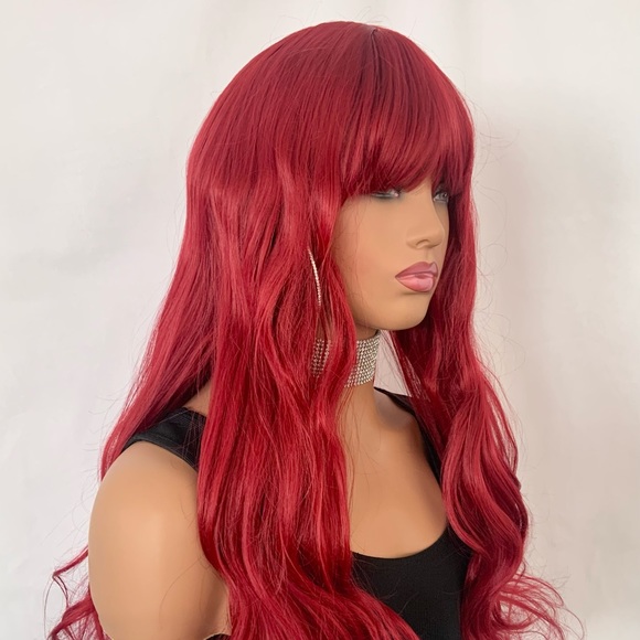 Long Gorgeous Vibrant Red Premium Fiber “Put On & Go” Wig with Bangs 🥰 - Picture 5 of 13
